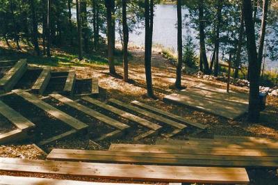 Outdoor amphitheatre overlooking lake, NJ, USA